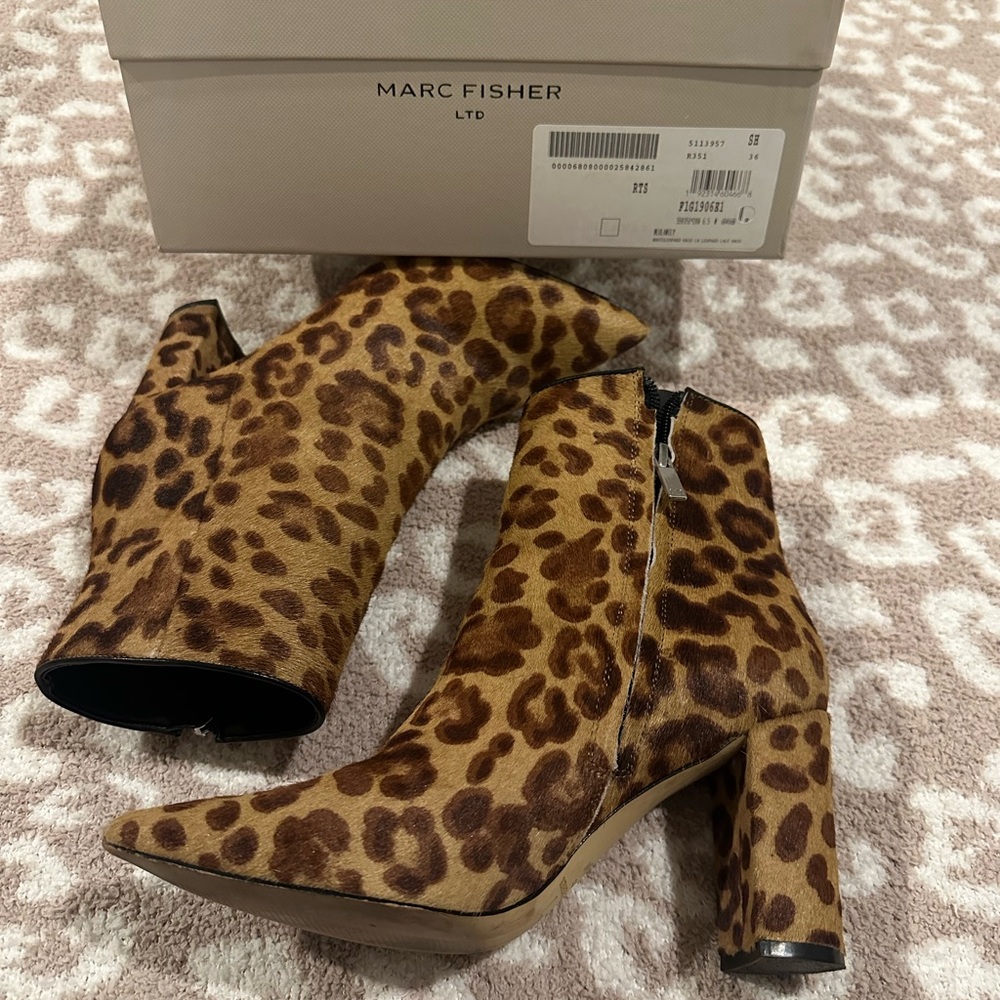 Marc Fisher leopard calf hair booties size 6.5